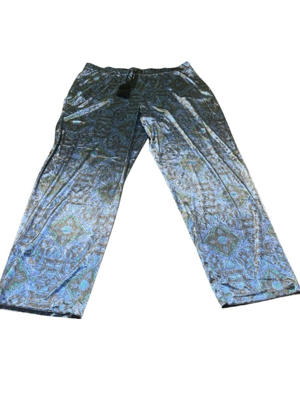 SUSAN GRAVER Women's Size 1X Elastic Waist Tasseled Stretch Pants Blue Velvet